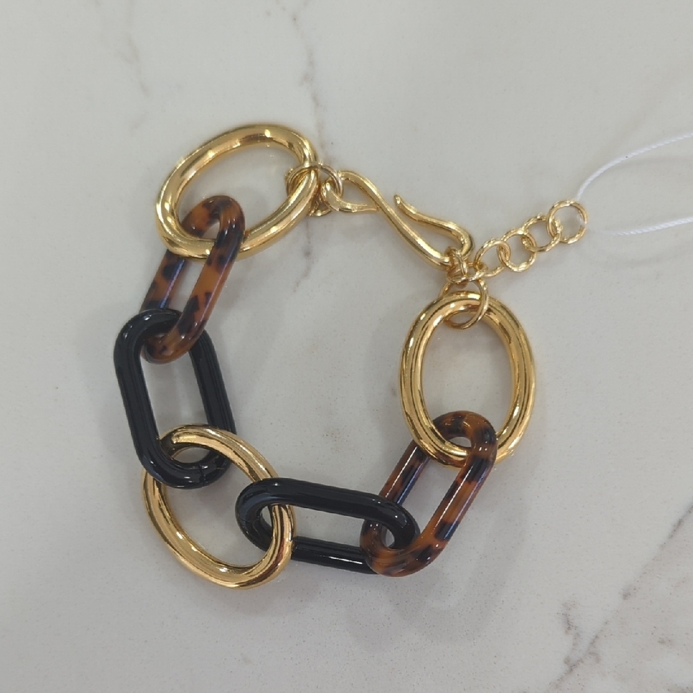Ann Taylor Gold, Black and Tortoise Chain Link Bracelet - Picture 7 of 7